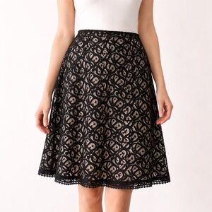 NWT Ann Taylor Lace A-Line Skirt Black White Lined Cotton Size 2 Midi